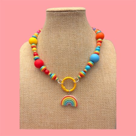 Pride rainbow beaded charm necklace
