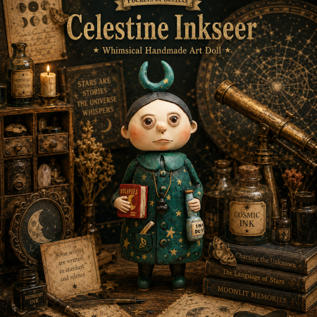 OOAK Handmade Art Doll, Celestial Clay Character, 28 cm
