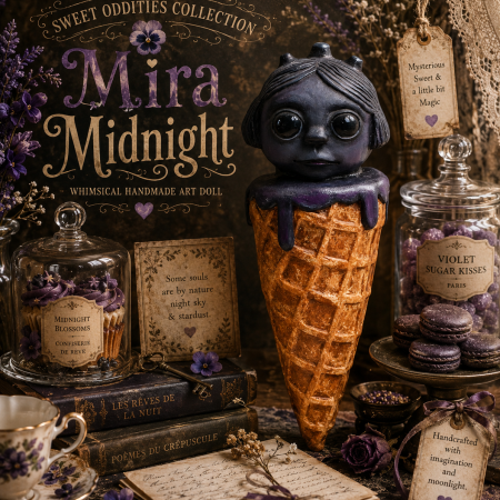 Mira Midnight Handmade Art Doll from Sweet Oddities Collection