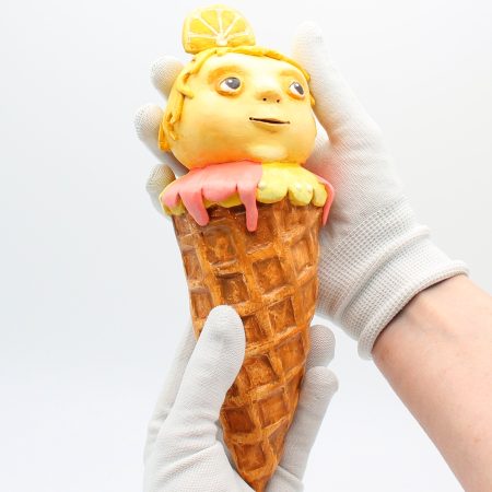 Lemon Spark OOAK Art Doll, Handmade Paper Clay Ice Cream Character