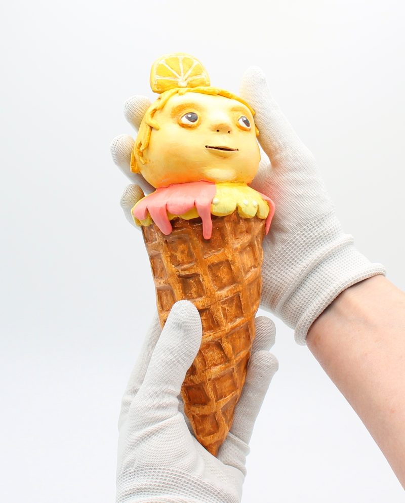 Lemon Spark OOAK Art Doll, Handmade Paper Clay Ice Cream Character