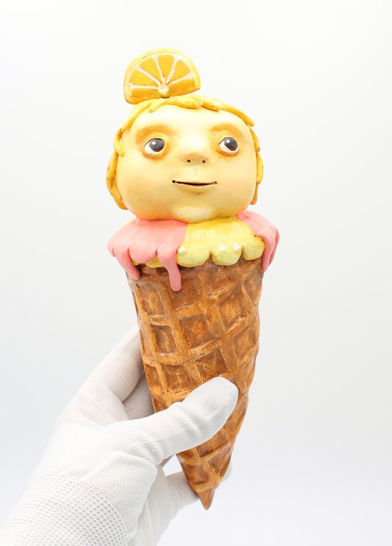 Lemon Spark OOAK Art Doll, Handmade Paper Clay Ice Cream Character