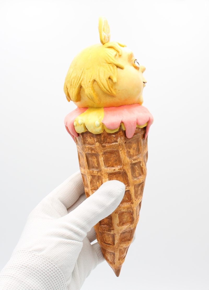 Lemon Spark OOAK Art Doll, Handmade Paper Clay Ice Cream Character