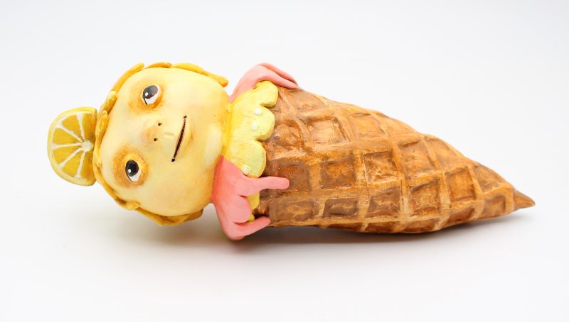 Lemon Spark OOAK Art Doll, Handmade Paper Clay Ice Cream Character