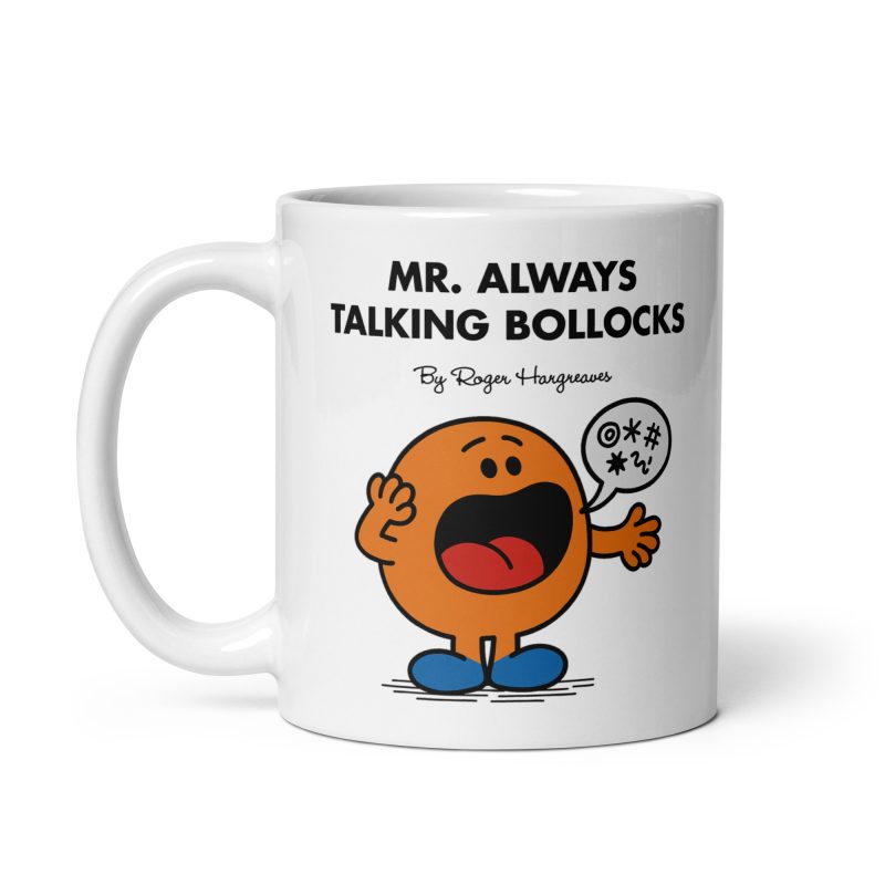 Funny Talking Bollocks Mug – White 11oz Ceramic Novelty Gift Mug – Cheeky Adult Humour Style