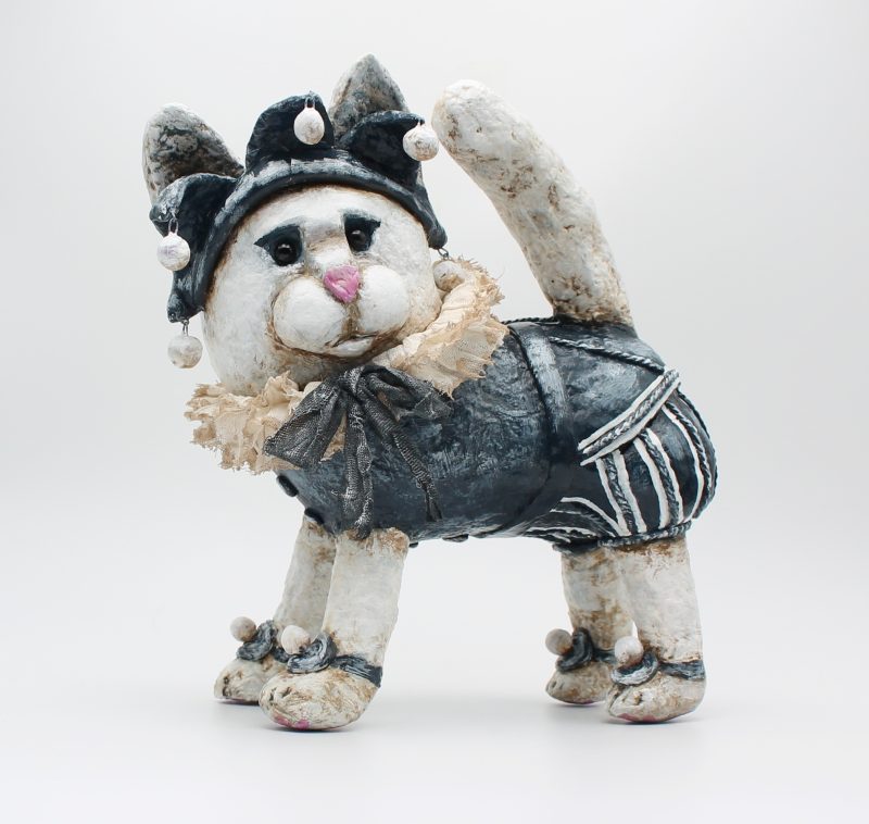 Handmade Vintage-Style Paper Clay Cat Doll, Percival Purr