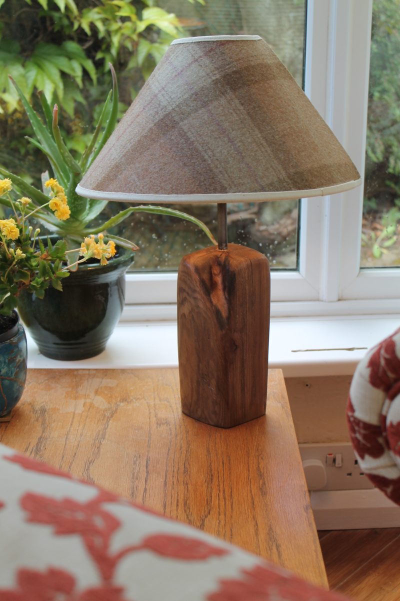 Wood block table lamp