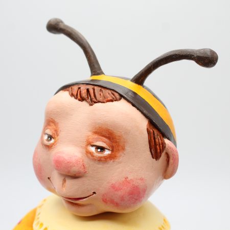 Handmade Bee Girl Art Doll in Paper Clay, 26cm Tall, OOAK Collectable