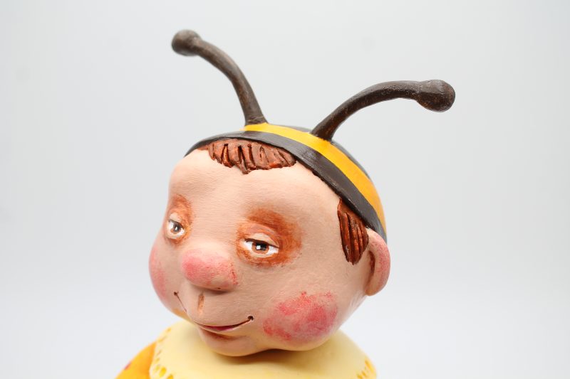 Handmade Bee Girl Art Doll in Paper Clay, 26cm Tall, OOAK Collectable