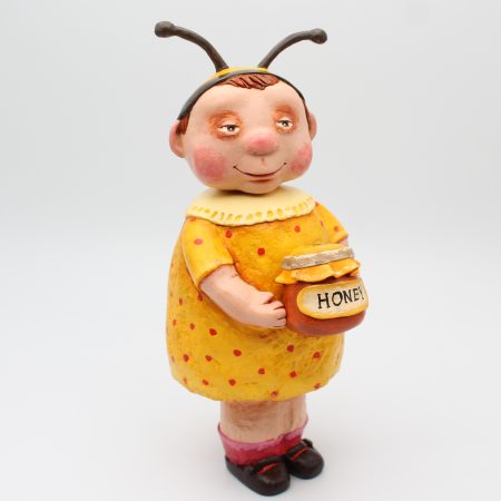 Handmade Bee Girl Art Doll in Paper Clay, 26cm Tall, OOAK Collectable