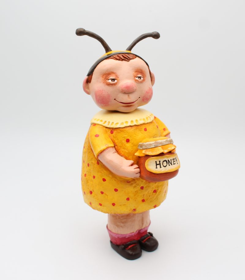Handmade Bee Girl Art Doll in Paper Clay, 26cm Tall, OOAK Collectable