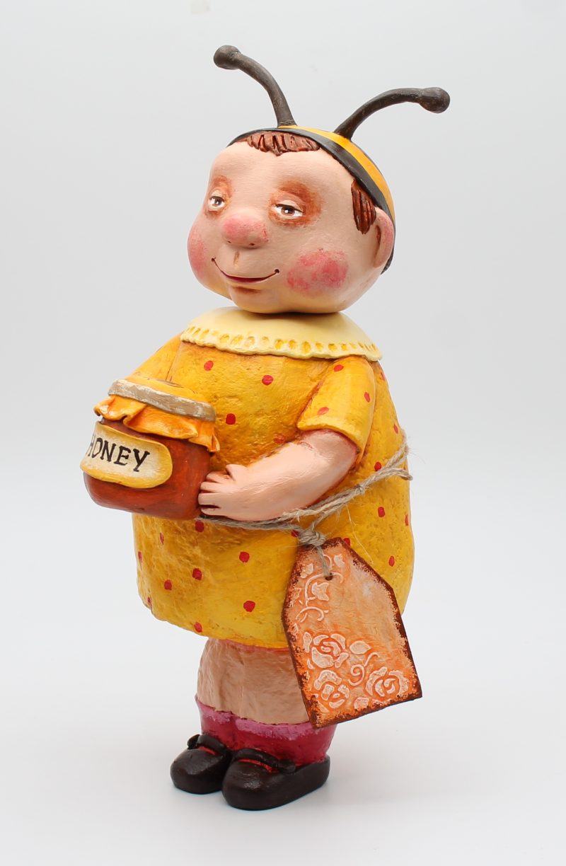 Handmade Bee Girl Art Doll in Paper Clay, 26cm Tall, OOAK Collectable