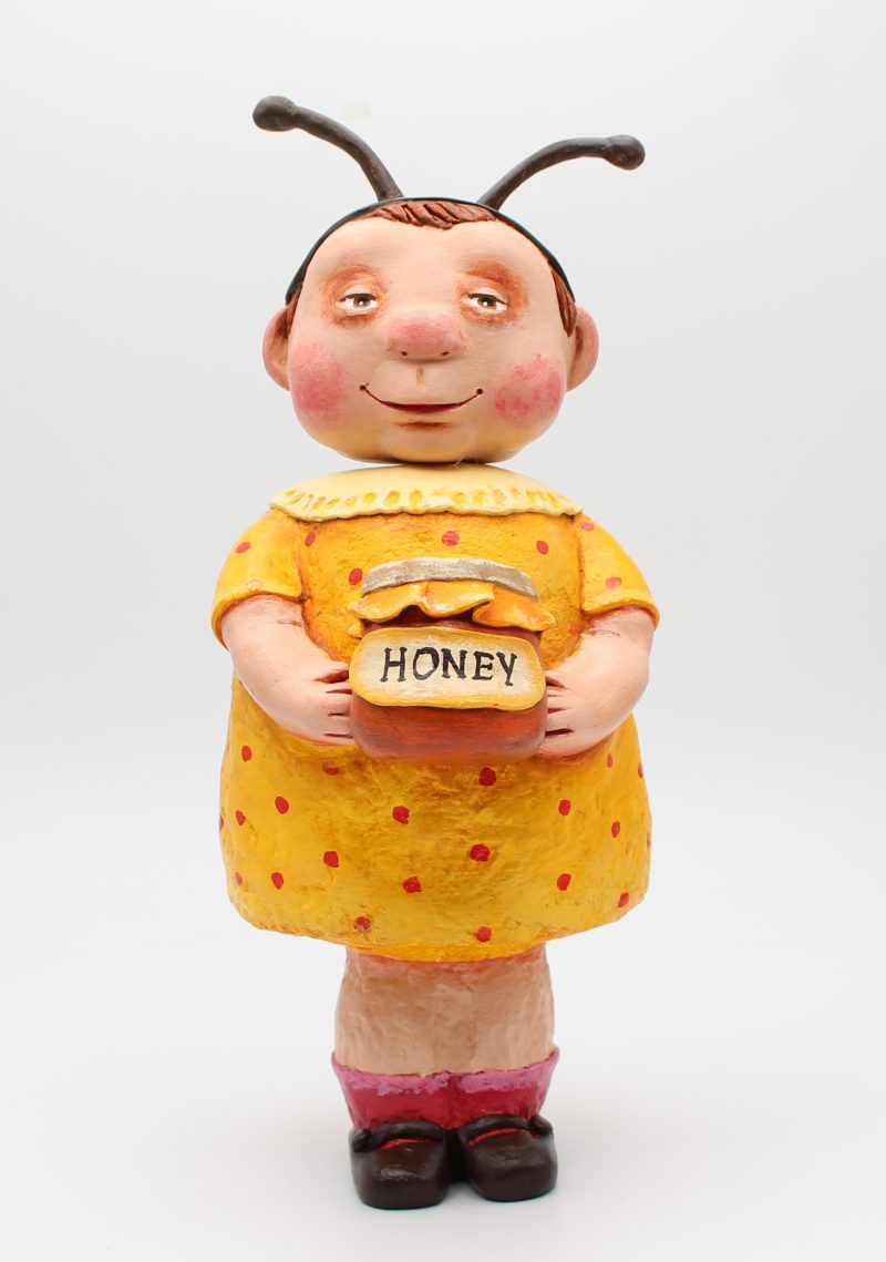 Handmade Bee Girl Art Doll in Paper Clay, 26cm Tall, OOAK Collectable
