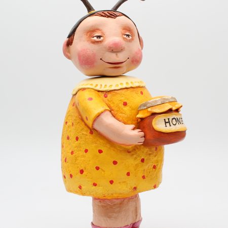 Handmade Bee Girl Art Doll in Paper Clay, 26cm Tall, OOAK Collectable