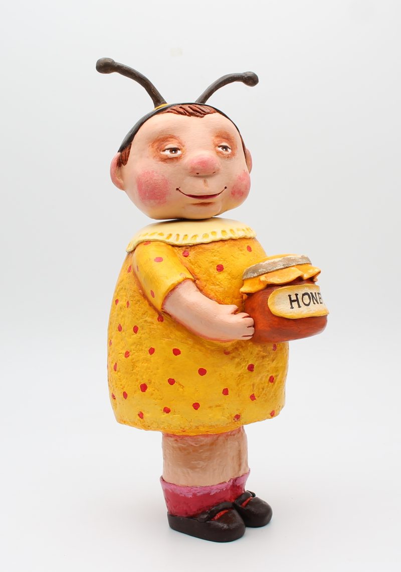 Handmade Bee Girl Art Doll in Paper Clay, 26cm Tall, OOAK Collectable