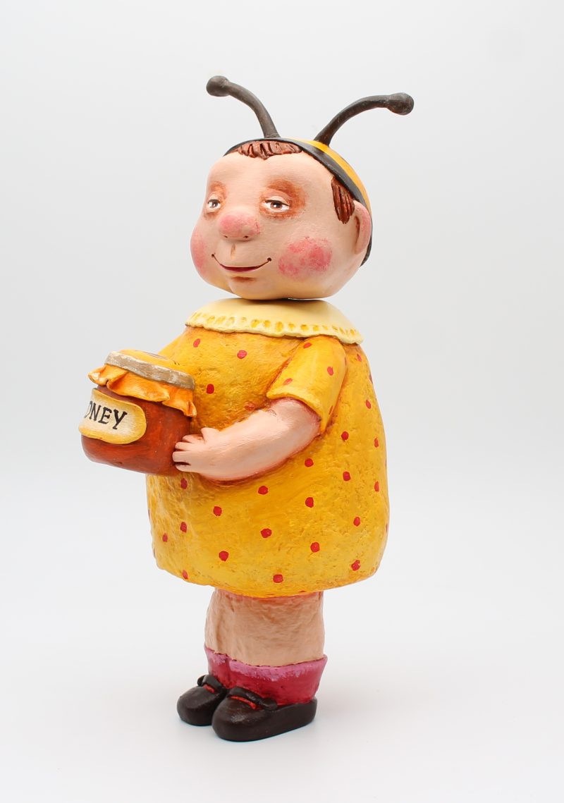 Handmade Bee Girl Art Doll in Paper Clay, 26cm Tall, OOAK Collectable