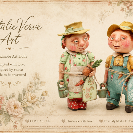 Handmade Agnes & Alfie Gardeners Art Dolls, Set of Two, 24cm