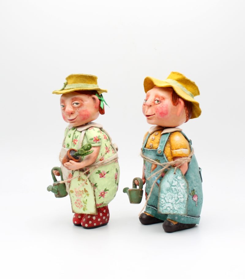 Handmade Agnes & Alfie Gardeners Art Dolls, Set of Two, 24cm