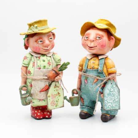 Handmade Agnes & Alfie Gardeners Art Dolls, Set of Two, 24cm