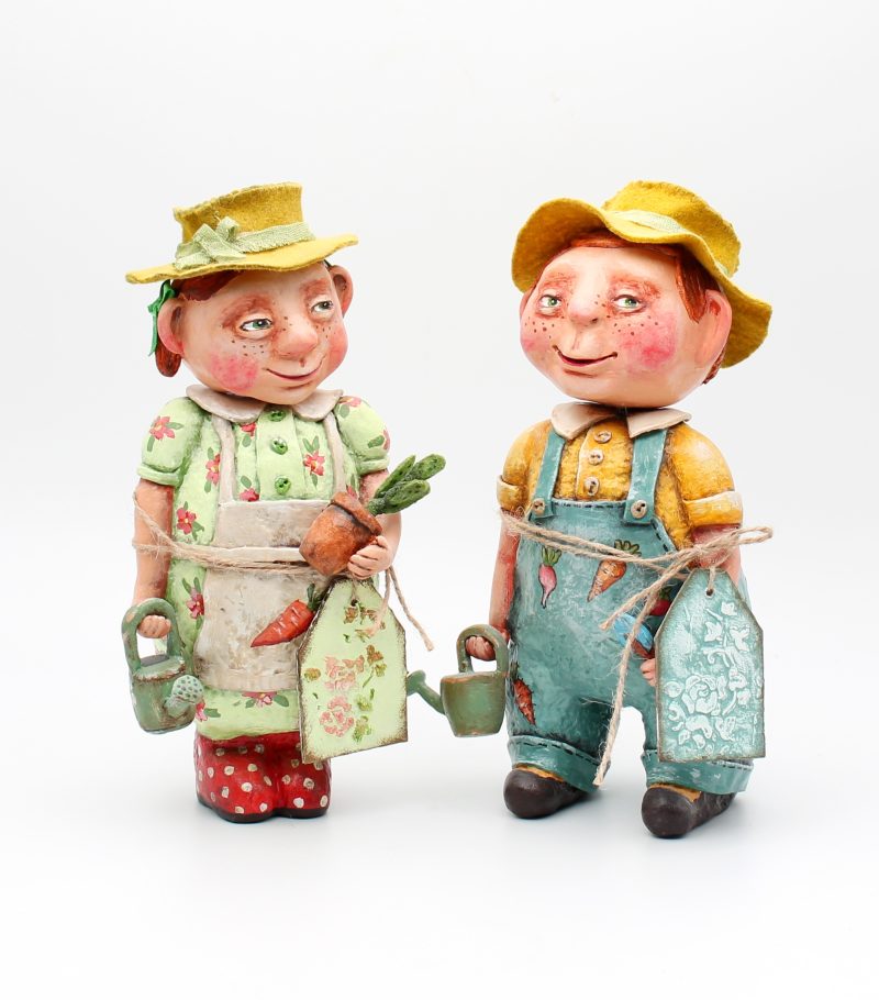 Handmade Agnes & Alfie Gardeners Art Dolls, Set of Two, 24cm