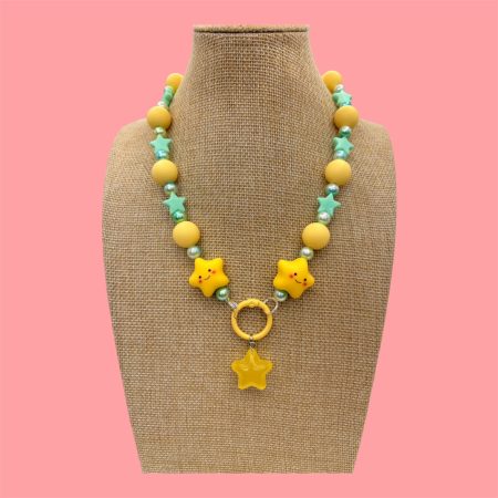 Lemon & mint beaded star charm necklace