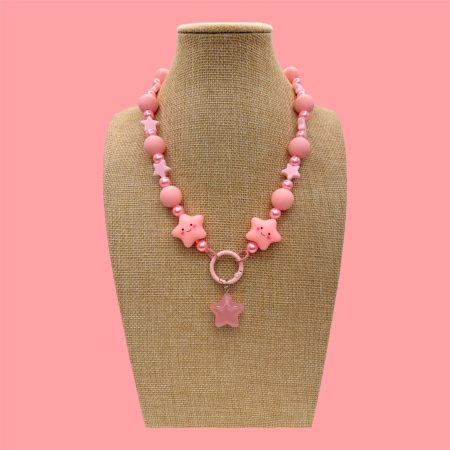 Pastel Pink star beaded charm necklace