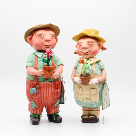 Handmade Rose & Leo Gardeners Art Dolls, Set of Two, 24-26cm