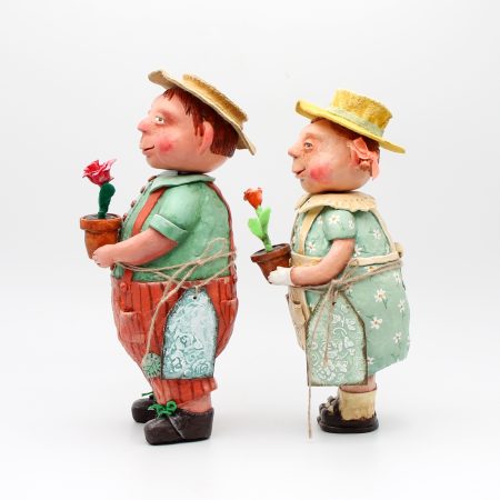 Handmade Rose & Leo Gardeners Art Dolls, Set of Two, 24-26cm