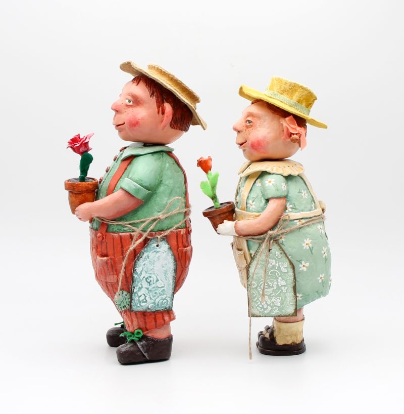 Handmade Rose & Leo Gardeners Art Dolls, Set of Two, 24-26cm