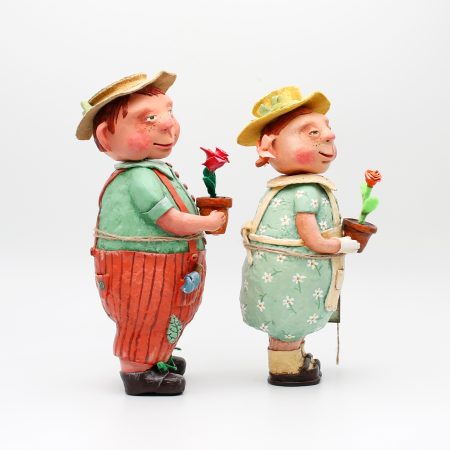 Handmade Rose & Leo Gardeners Art Dolls, Set of Two, 24-26cm