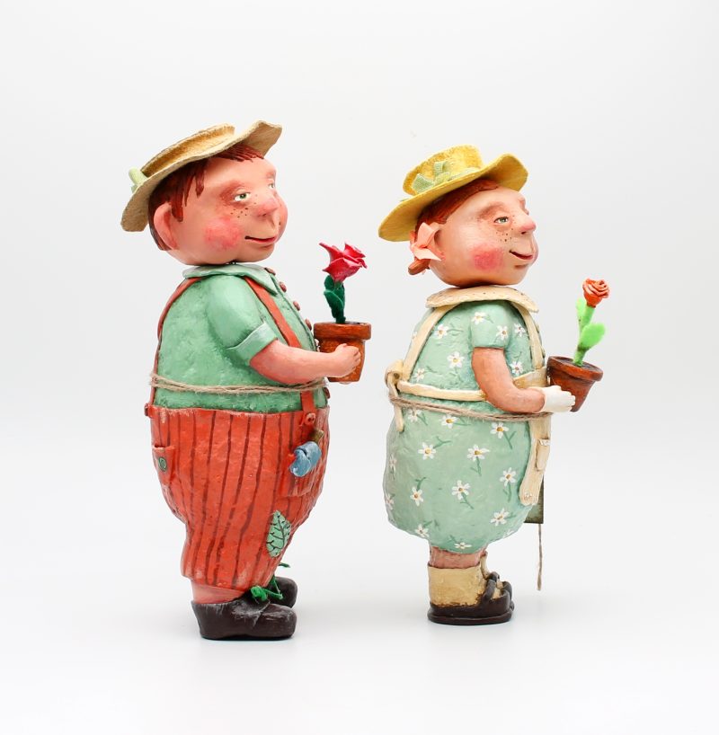 Handmade Rose & Leo Gardeners Art Dolls, Set of Two, 24-26cm