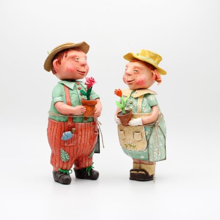 Handmade Rose & Leo Gardeners Art Dolls, Set of Two, 24-26cm