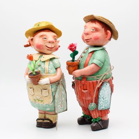 Handmade Rose & Leo Gardeners Art Dolls, Set of Two, 24-26cm