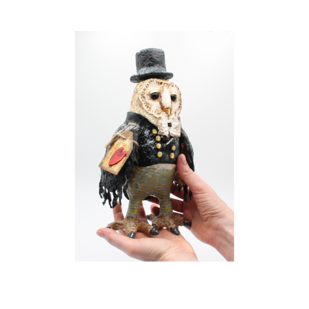 Handmade English Dandy Regency-Style Owl Art Doll, 27cm Tall