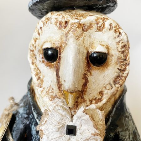 Handmade English Dandy Regency-Style Owl Art Doll, 27cm Tall