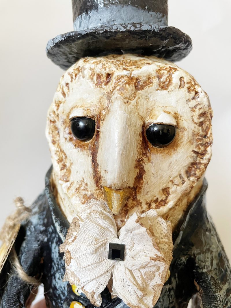 Handmade English Dandy Regency-Style Owl Art Doll, 27cm Tall