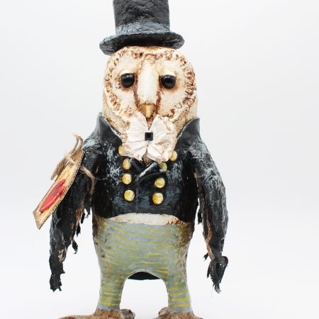 Handmade English Dandy Regency-Style Owl Art Doll, 27cm Tall