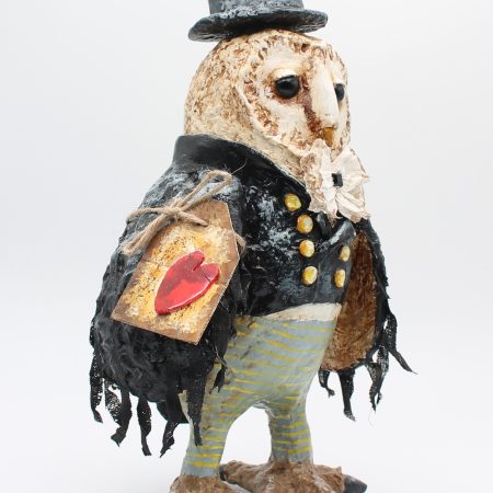 Handmade English Dandy Regency-Style Owl Art Doll, 27cm Tall