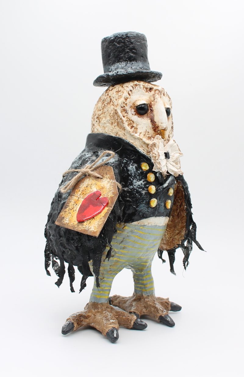 Handmade English Dandy Regency-Style Owl Art Doll, 27cm Tall