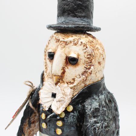 Handmade English Dandy Regency-Style Owl Art Doll, 27cm Tall