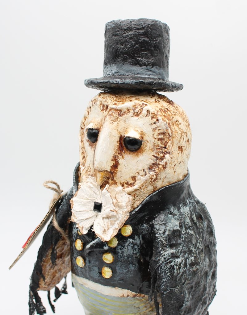 Handmade English Dandy Regency-Style Owl Art Doll, 27cm Tall