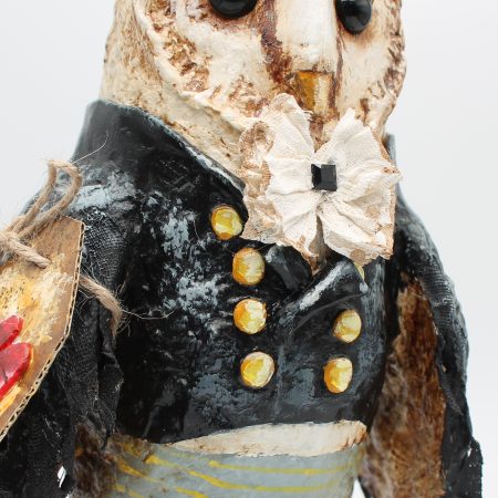 Handmade English Dandy Regency-Style Owl Art Doll, 27cm Tall