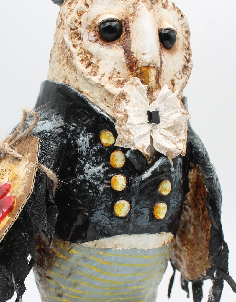 Handmade English Dandy Regency-Style Owl Art Doll, 27cm Tall