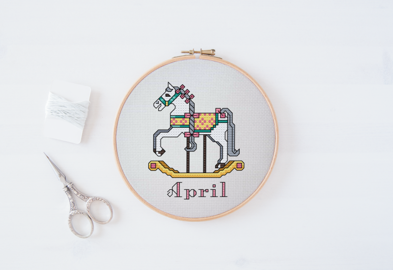 April ~ Rocking Horse ~ Cross Stitch Pattern PDF