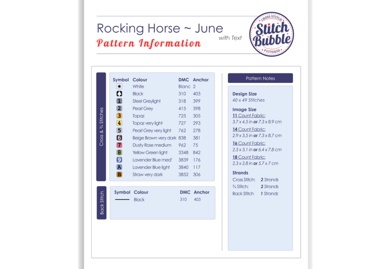 June ~ Rocking Horse ~ Cross Stitch Pattern PDF