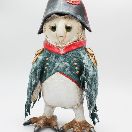 Hand-Sculpted Paper Clay Owl Art Doll, 25cm Tall, 'General Featherclaw'