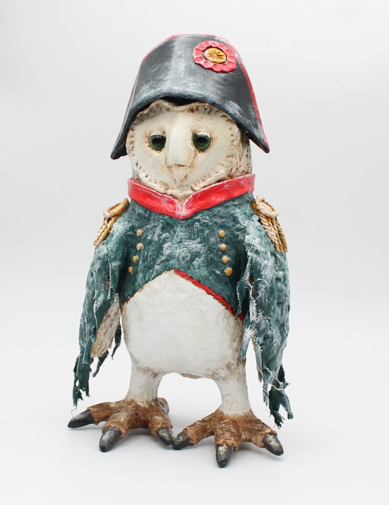 Hand-Sculpted Paper Clay Owl Art Doll, 25cm Tall, 'General Featherclaw'