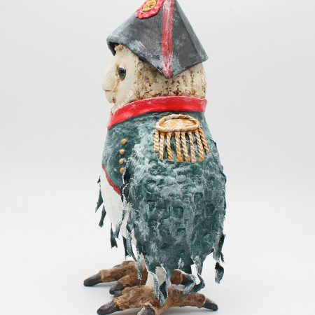 Hand-Sculpted Paper Clay Owl Art Doll, 25cm Tall, 'General Featherclaw'
