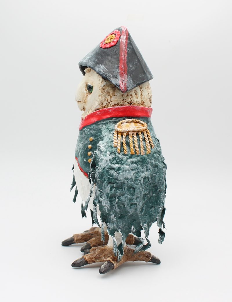Hand-Sculpted Paper Clay Owl Art Doll, 25cm Tall, 'General Featherclaw'