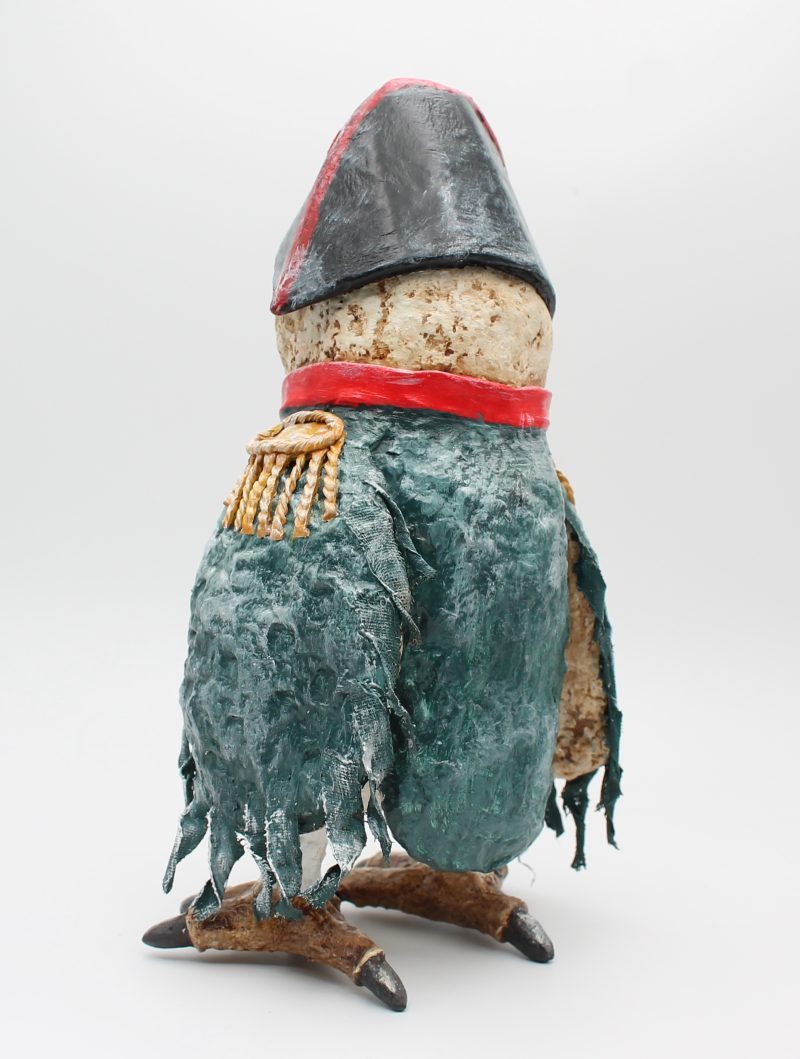 Hand-Sculpted Paper Clay Owl Art Doll, 25cm Tall, 'General Featherclaw'